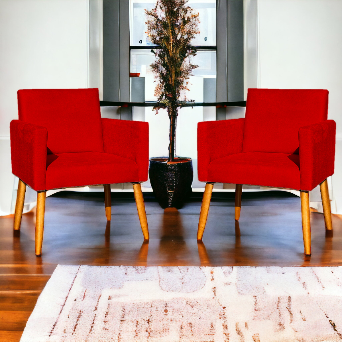 Kit 4 Poltronas Decorativas Para Sala, Manicure, Quarto, Nina Suede Vermelho Pé Castanho - Clique E Decore