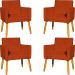 Kit 4 Poltronas Decorativas Para Sala, Manicure, Quarto, Nina Suede Vermelho Pé Castanho - Clique E Decore