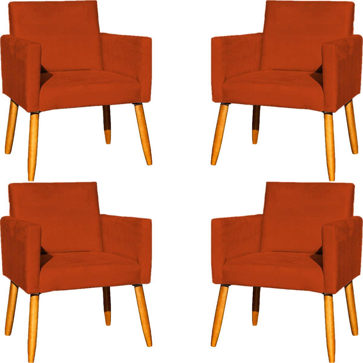 Kit 4 Poltronas Decorativas Para Sala, Manicure, Quarto, Nina Suede Vermelho Pé Castanho - Clique E Decore