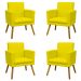 Kit 4 Poltronas Decorativas Reforçadas Para Sala Nina Com Base Suede Amarelo Pé Castanho - Clique E Decore