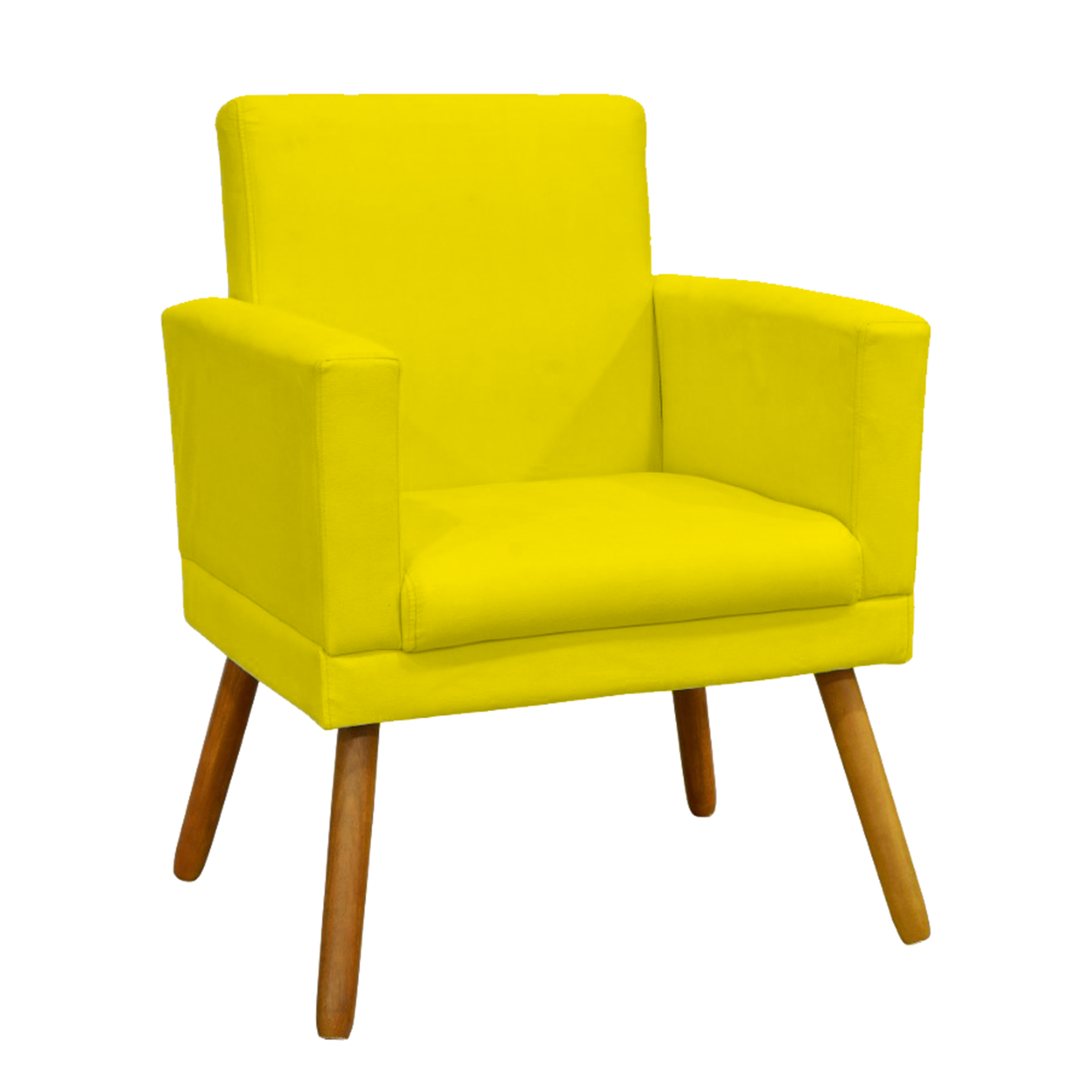 Kit 4 Poltronas Decorativas Reforçadas Para Sala Nina Com Base Suede Amarelo Pé Castanho - Clique E Decore