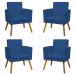 Kit 4 Poltronas Decorativas Reforçadas Para Sala Nina Com Base Suede Azul Marinho Pé Castanho - Clique E Decore