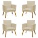 Kit 4 Poltronas Decorativas Reforçadas Para Sala Nina Com Base Suede Bege Pé Castanho - Clique E Decore