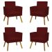 Kit 4 Poltronas Decorativas Reforçadas Para Sala Nina Com Base Suede Bordô Pé Castanho - Clique E Decore