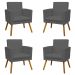 Kit 4 Poltronas Decorativas Reforçadas Para Sala Nina Com Base Suede Cinza Pé Castanho - Clique E Decore