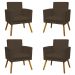 Kit 4 Poltronas Decorativas Reforçadas Para Sala Nina Com Base Suede Marrom Pé Castanho - Clique E Decore