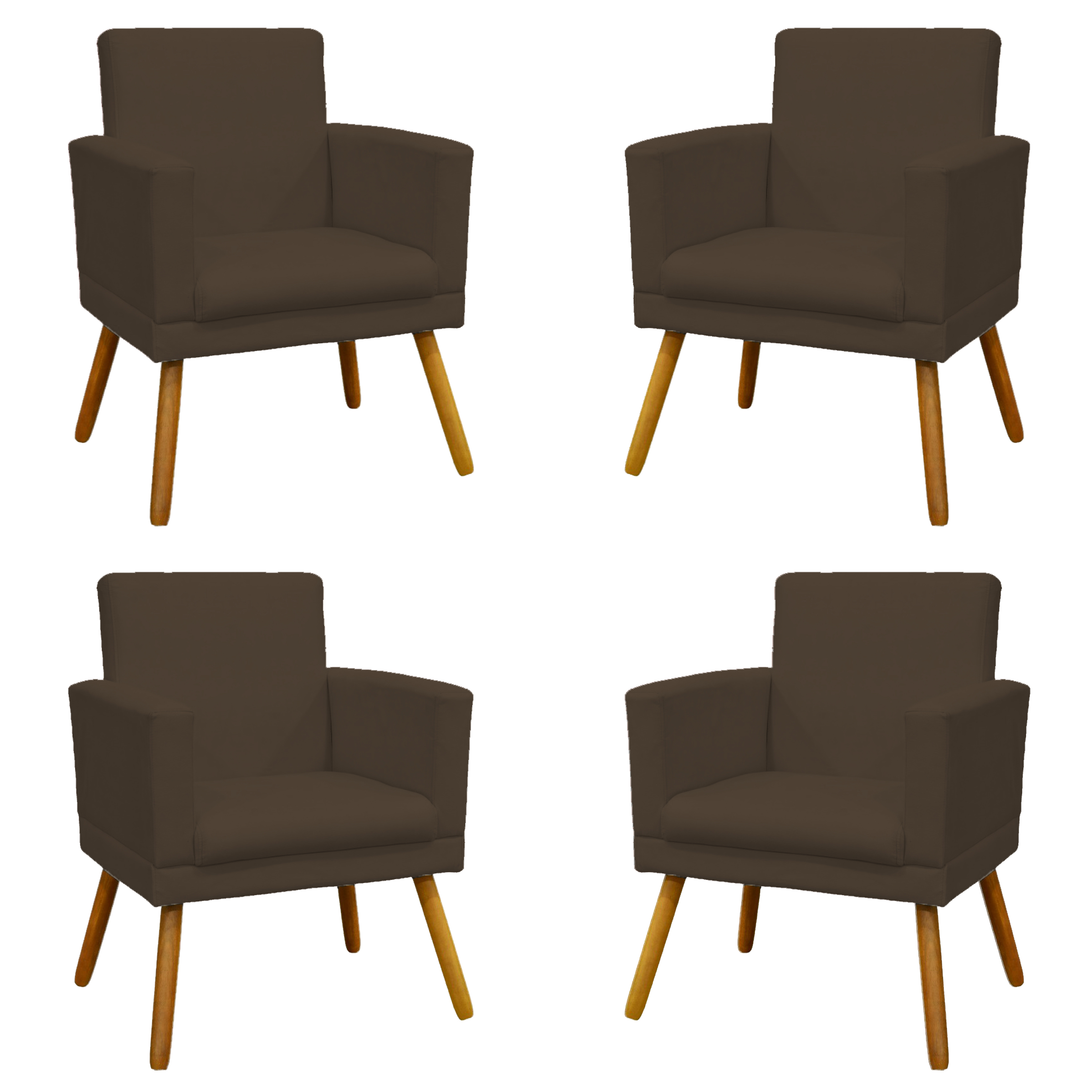 Kit 4 Poltronas Decorativas Reforçadas Para Sala Nina Com Base Suede Marrom Pé Castanho - Clique E Decore