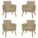 Kit 4 Poltronas Decorativas Reforçadas Para Sala Nina Com Base Suede Nude Pé Castanho - Clique E Decore