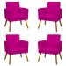Kit 4 Poltronas Decorativas Reforçadas Para Sala Nina Com Base Suede Pink Pé Castanho - Clique E Decore