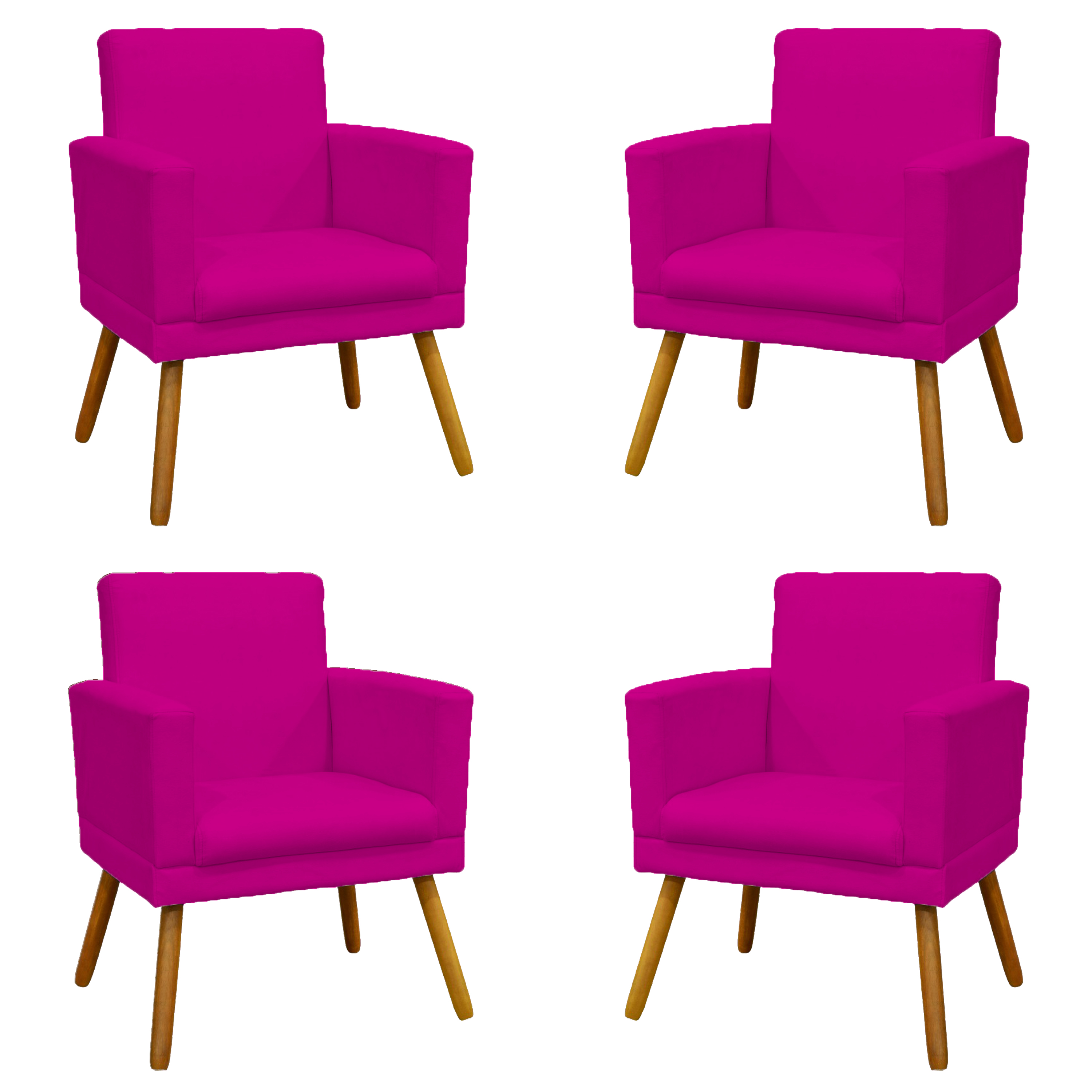 Kit 4 Poltronas Decorativas Reforçadas Para Sala Nina Com Base Suede Pink Pé Castanho - Clique E Decore