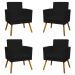Kit 4 Poltronas Decorativas Reforçadas Para Sala Nina Com Base Suede Preto Pé Castanho - Clique E Decore
