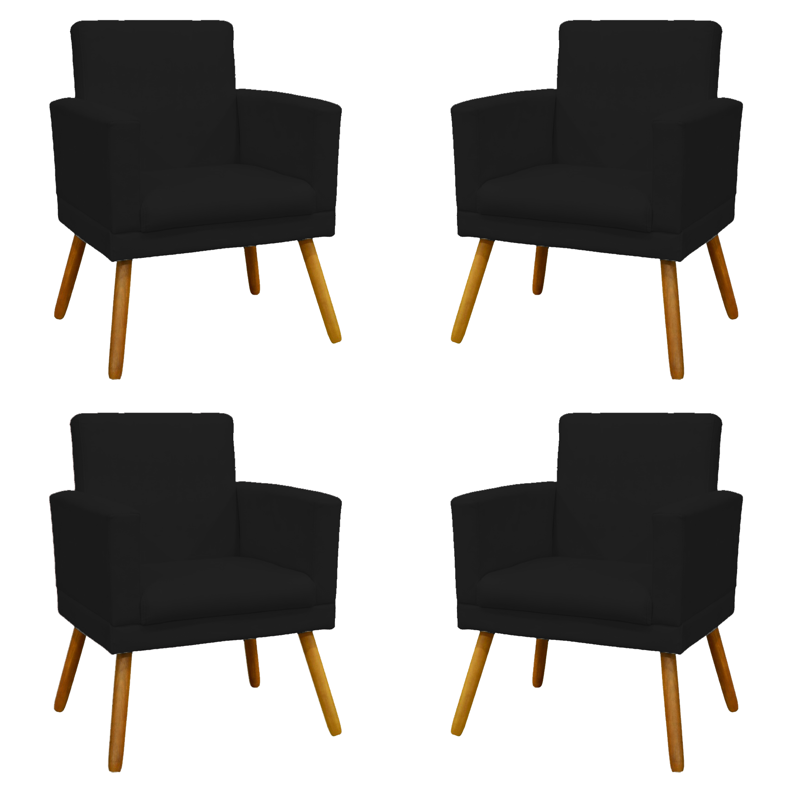 Kit 4 Poltronas Decorativas Reforçadas Para Sala Nina Com Base Suede Preto Pé Castanho - Clique E Decore