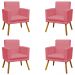 Kit 4 Poltronas Decorativas Reforçadas Para Sala Nina Com Base Suede Rosê Pé Castanho - Clique E Decore