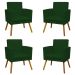 Kit 4 Poltronas Decorativas Reforçadas Para Sala Nina Com Base Suede Verde Pé Castanho - Clique E Decore