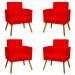 Kit 4 Poltronas Decorativas Reforçadas Para Sala Nina Com Base Suede Vermelho Pé Castanho - Clique E Decore