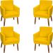 Kit 4 Poltronas Para Sala Decorativas E Confortáveis Beatriz Com Base Suede Amarelo Pé Castanho - Clique E Decore