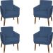 Kit 4 Poltronas Para Sala Decorativas E Confortáveis Beatriz Com Base Suede Azul Marinho Pé Castanho - Clique E Decore