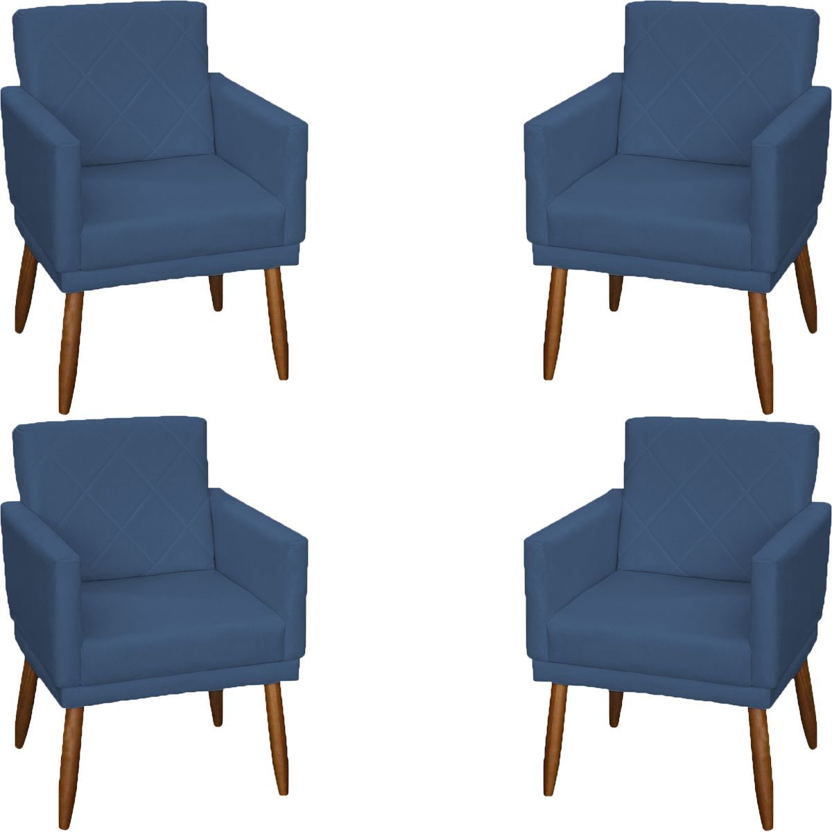 Kit 4 Poltronas Para Sala Decorativas E Confortáveis Beatriz Com Base Suede Azul Marinho Pé Castanho - Clique E Decore