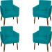 Kit 4 Poltronas Para Sala Decorativas E Confortáveis Beatriz Com Base Suede Azul Turquesa Pé Castanho - Clique E Decore