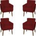 Kit 4 Poltronas Para Sala Decorativas E Confortáveis Beatriz Com Base Suede Bordô Pé Castanho - Clique E Decore