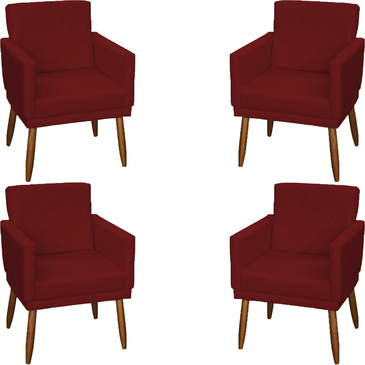 Kit 4 Poltronas Para Sala Decorativas E Confortáveis Beatriz Com Base Suede Bordô Pé Castanho - Clique E Decore