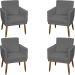 Kit 4 Poltronas Para Sala Decorativas E Confortáveis Beatriz Com Base Suede Cinza Pé Castanho - Clique E Decore