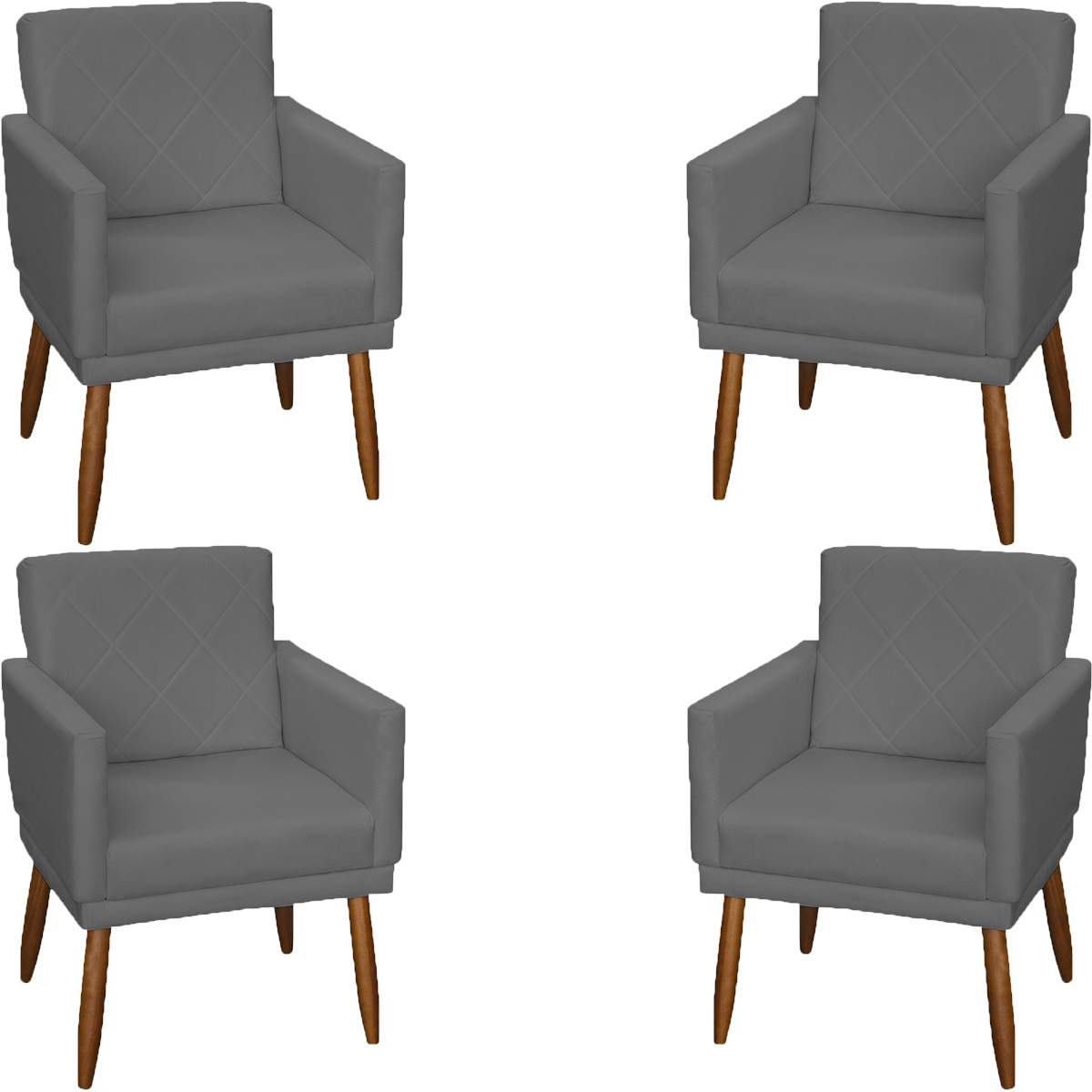 Kit 4 Poltronas Para Sala Decorativas E Confortáveis Beatriz Com Base Suede Cinza Pé Castanho - Clique E Decore
