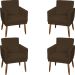 Kit 4 Poltronas Para Sala Decorativas E Confortáveis Beatriz Com Base Suede Marrom Pé Castanho - Clique E Decore
