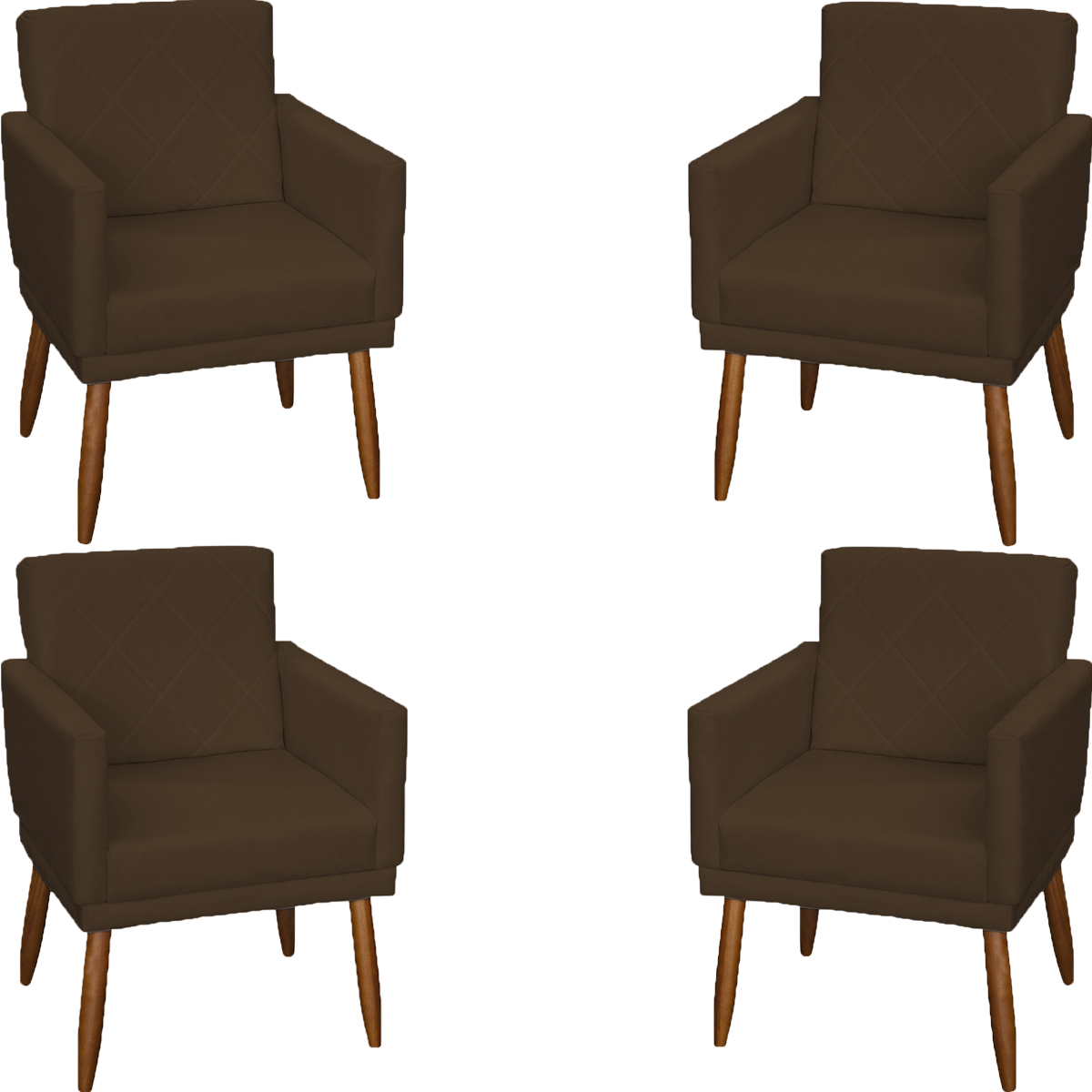 Kit 4 Poltronas Para Sala Decorativas E Confortáveis Beatriz Com Base Suede Marrom Pé Castanho - Clique E Decore