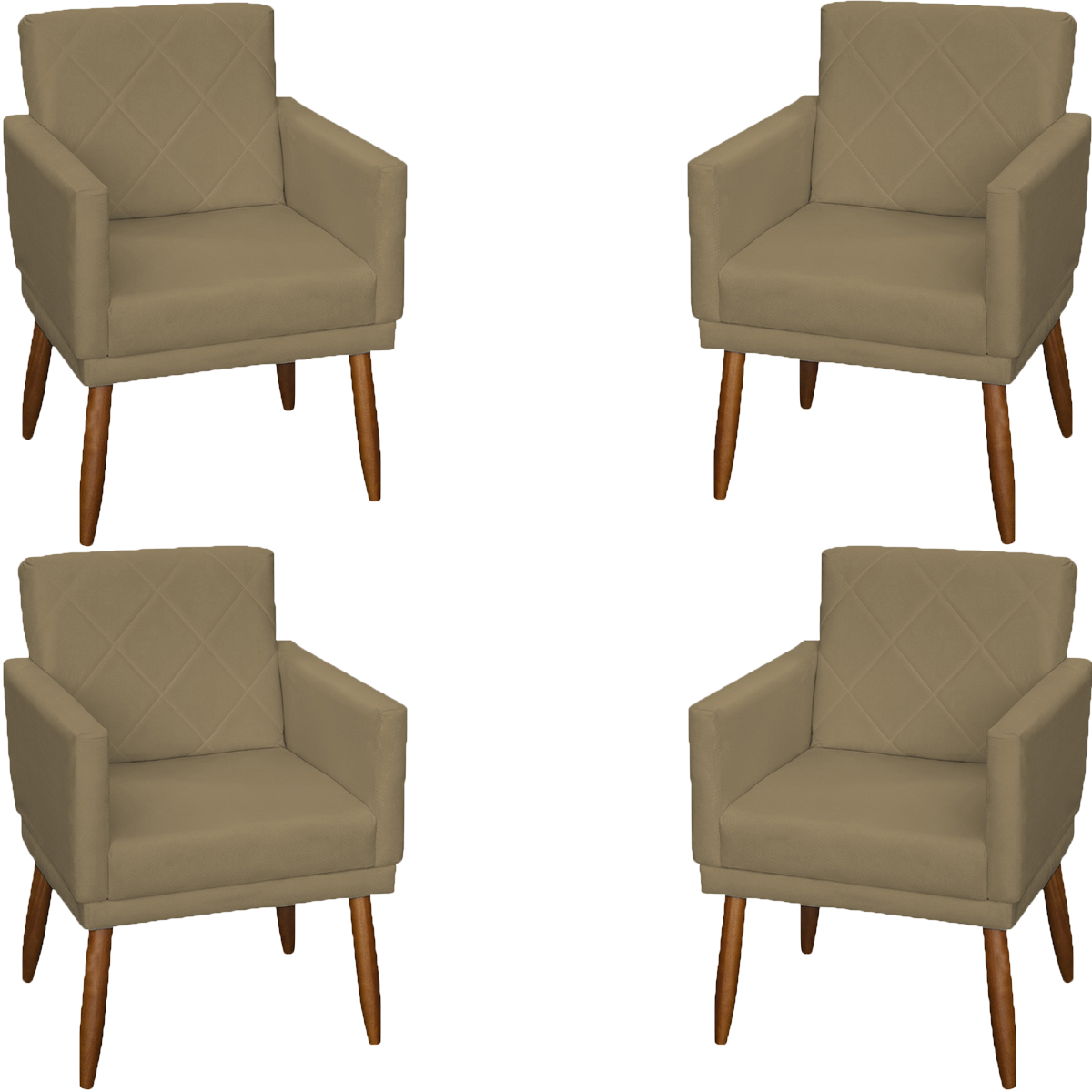 Kit 4 Poltronas Para Sala Decorativas E Confortáveis Beatriz Com Base Suede Nude Pé Castanho - Clique E Decore