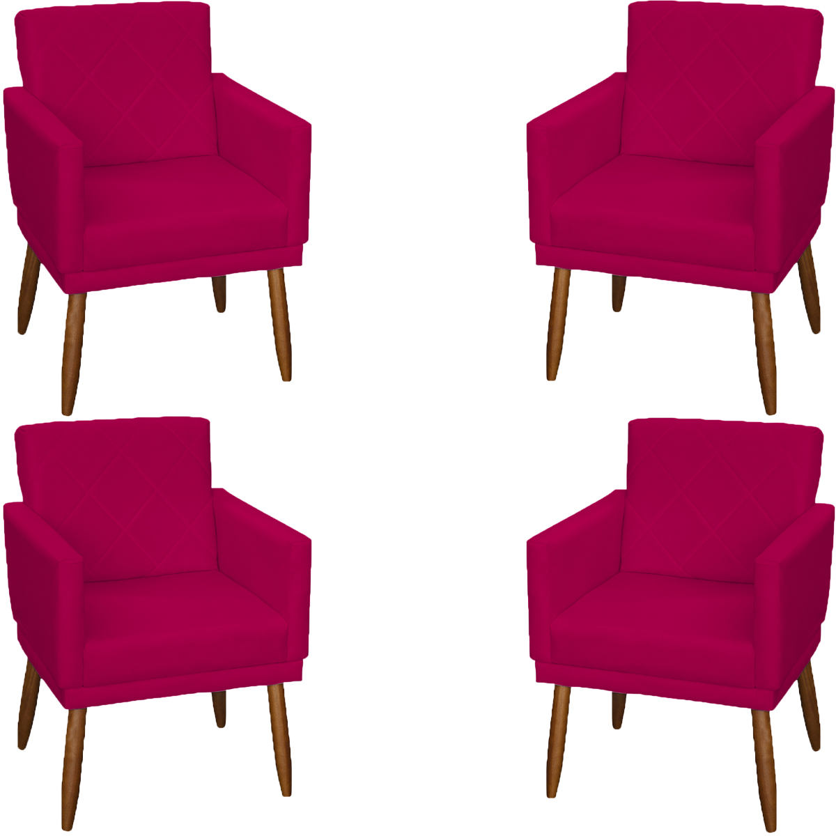 Kit 4 Poltronas Para Sala Decorativas E Confortáveis Beatriz Com Base Suede Nude Pé Castanho - Clique E Decore