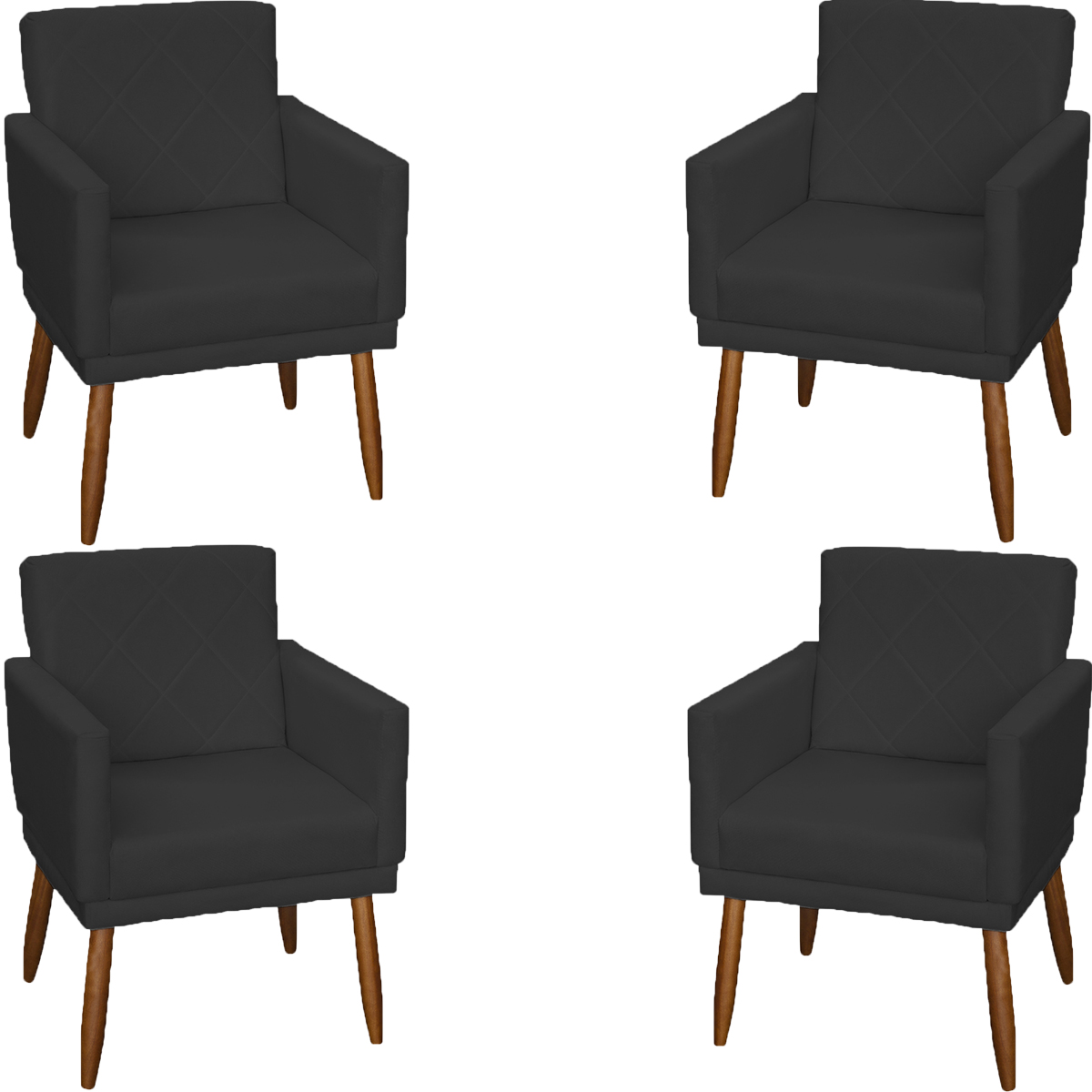 Kit 4 Poltronas Para Sala Decorativas E Confortáveis Beatriz Com Base Suede Preto Pé Castanho - Clique E Decore