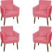 Kit 4 Poltronas Para Sala Decorativas E Confortáveis Beatriz Com Base Suede Rosê Pé Castanho - Clique E Decore