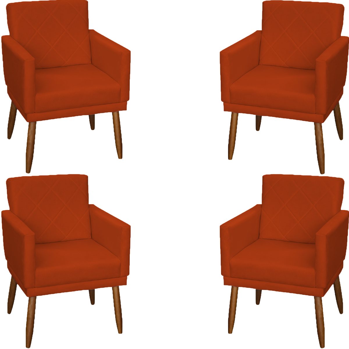 Kit 4 Poltronas Para Sala Decorativas E Confortáveis Beatriz Com Base Suede Terracota Pé Castanho - Clique E Decore