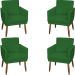 Kit 4 Poltronas Para Sala Decorativas E Confortáveis Beatriz Com Base Suede Verde Pé Castanho - Clique E Decore