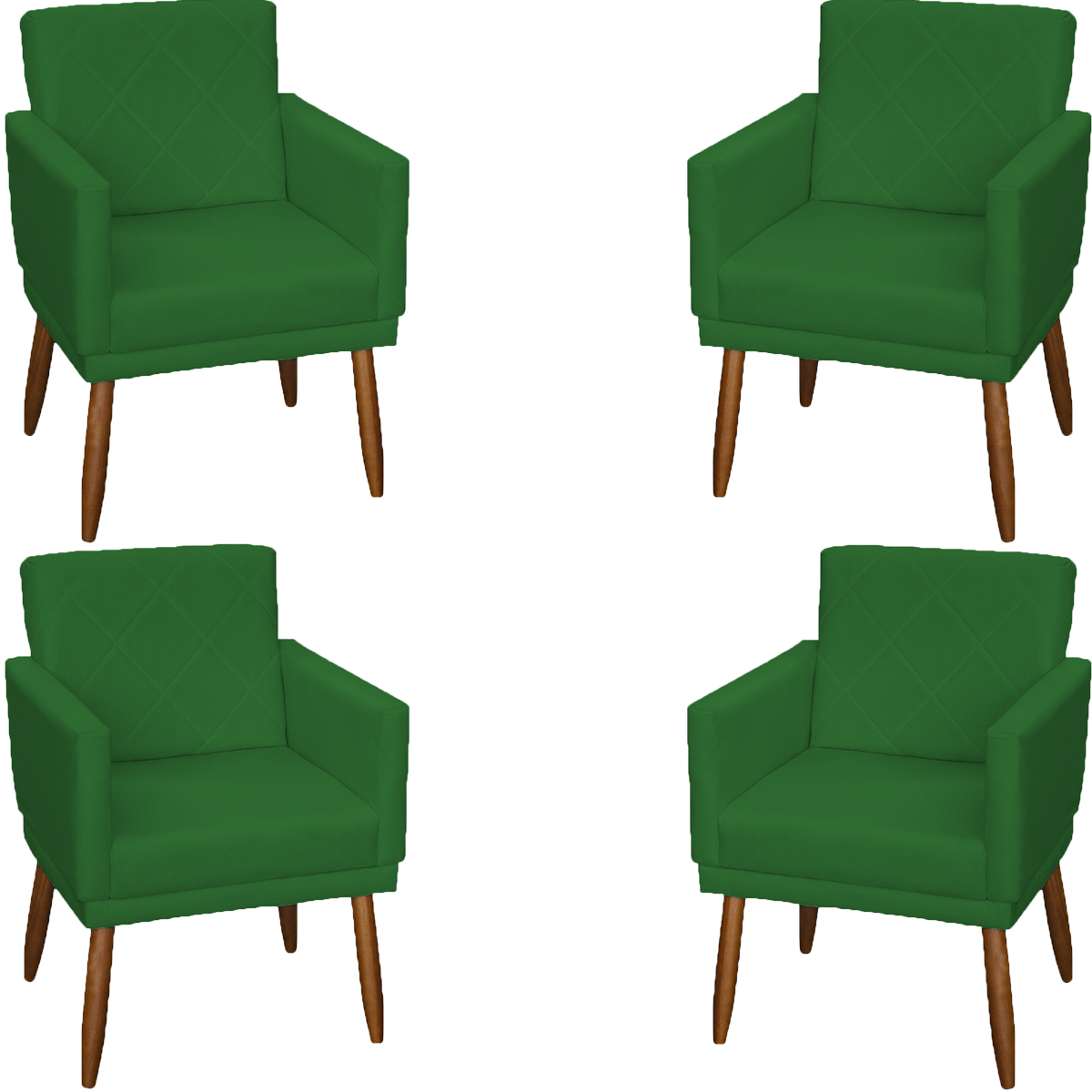 Kit 4 Poltronas Para Sala Decorativas E Confortáveis Beatriz Com Base Suede Verde Pé Castanho - Clique E Decore