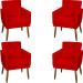 Kit 4 Poltronas Para Sala Decorativas E Confortáveis Beatriz Com Base Suede Vermelho Pé Castanho - Clique E Decore