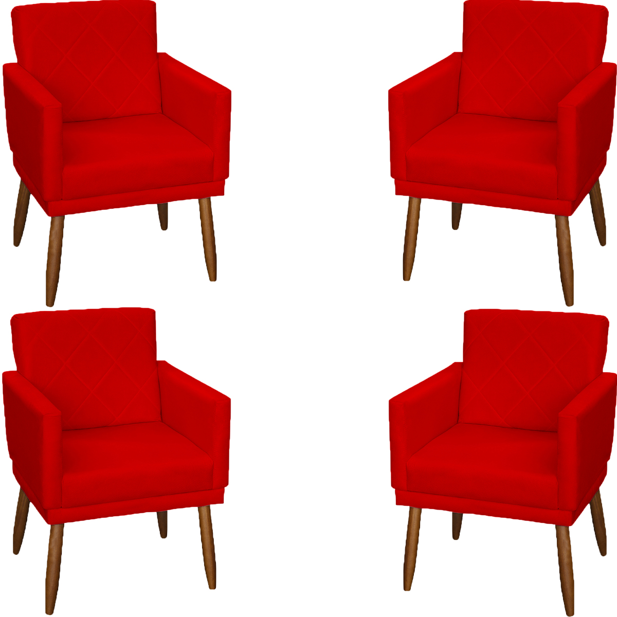 Kit 4 Poltronas Para Sala Decorativas E Confortáveis Beatriz Com Base Suede Vermelho Pé Castanho - Clique E Decore