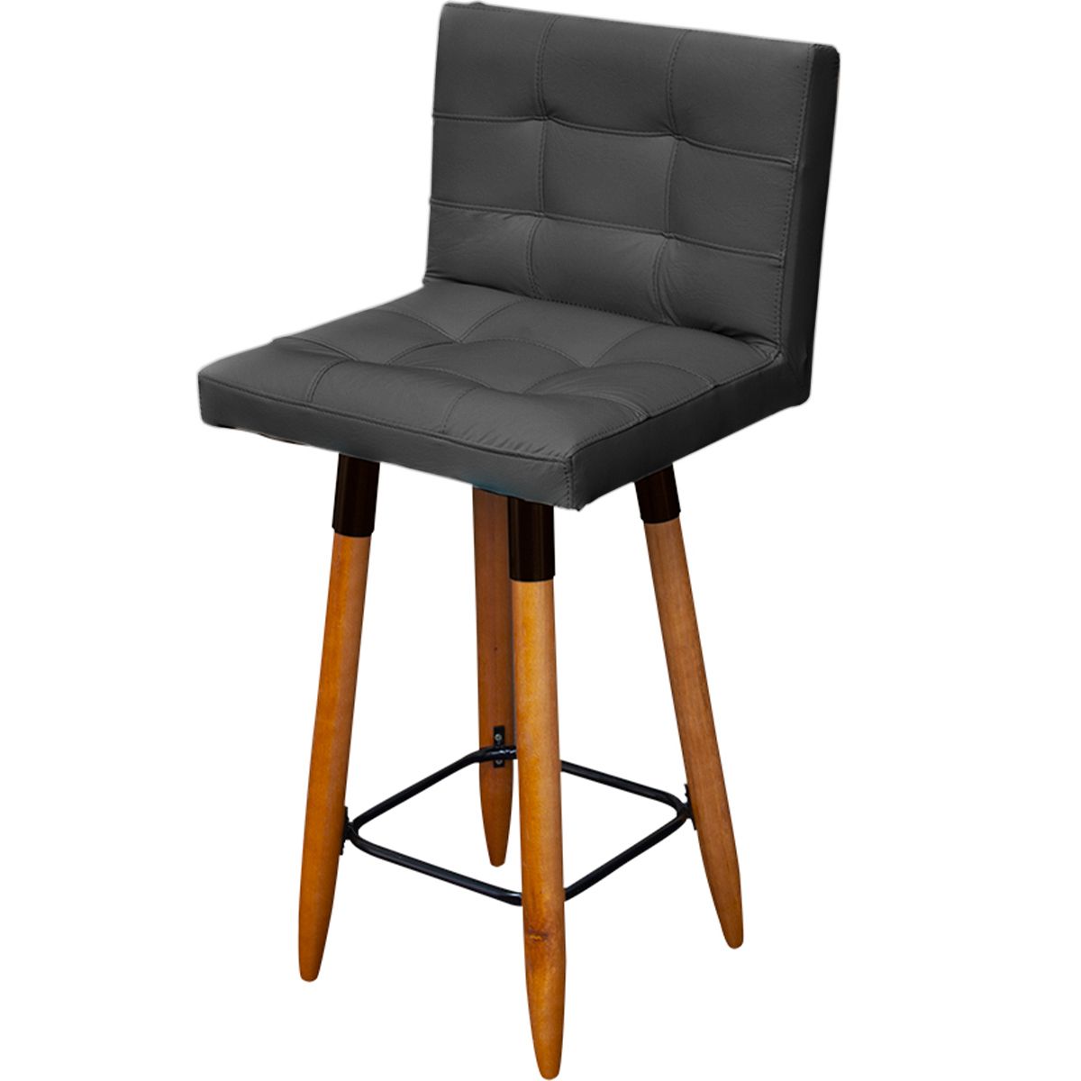 Kit 6 Banquetas Grace Alta Para Areá Gourmet Corino Preto Pé Castanho - Clique E Decore