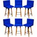Kit 6 Banquetas Grace Alta Para Areá Gourmet E Balcão Área Gourmet Corino Azul Royal Pé Castanho - Clique E Decore
