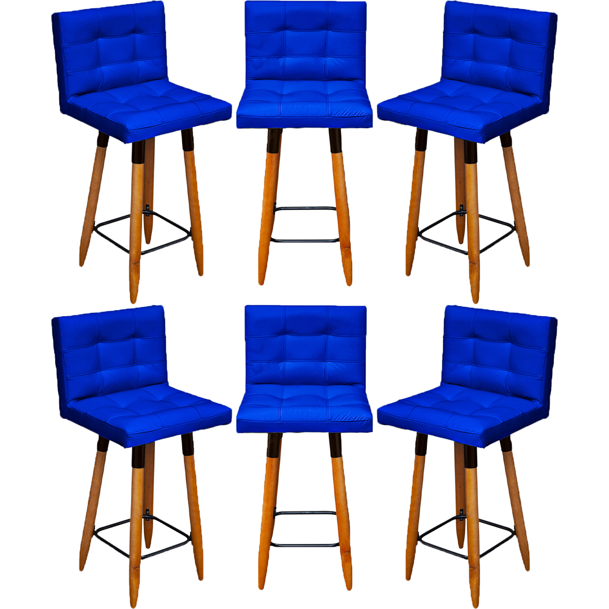 Kit 6 Banquetas Grace Alta Para Areá Gourmet E Balcão Área Gourmet Corino Azul Royal Pé Castanho - Clique E Decore