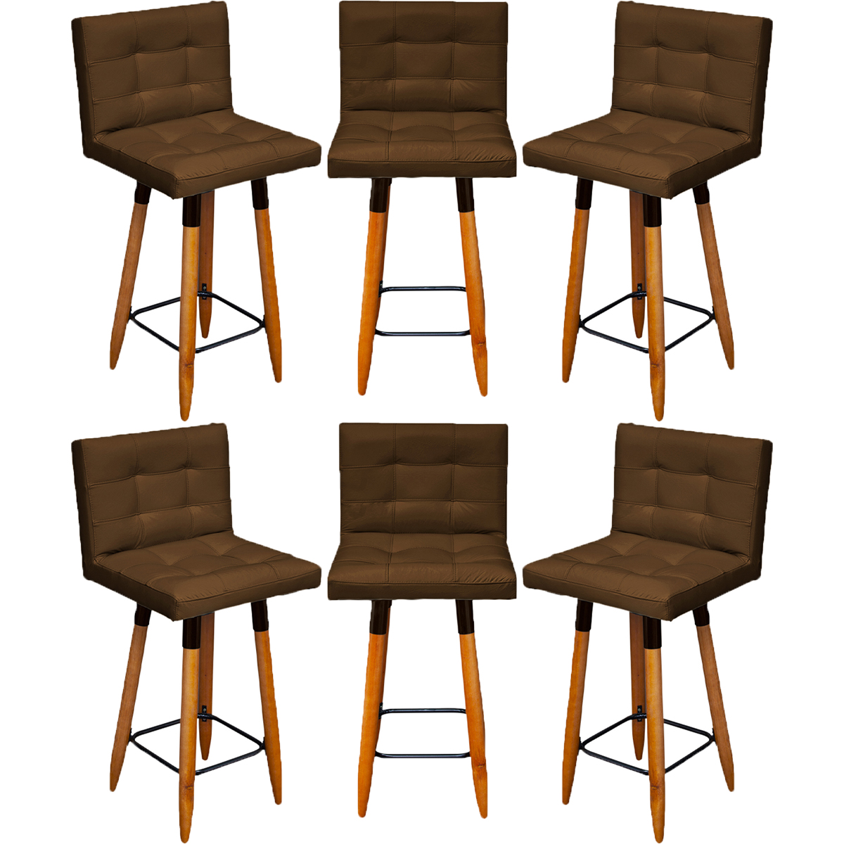 Kit 6 Banquetas Grace Alta Para Areá Gourmet E Balcão Área Gourmet Corino Marrom Pé Castanho - Clique E Decore