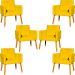 Kit 6 Poltronas Decorativas Confortáveis Para Sala Nina Suede Amarelo Pé Castanho - Clique E Decore