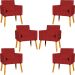Kit 6 Poltronas Decorativas Confortáveis Para Sala Nina Suede Bordô Pé Castanho - Clique E Decore