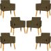 Kit 6 Poltronas Decorativas Confortáveis Para Sala Nina Suede Marrom Pé Castanho - Clique E Decore
