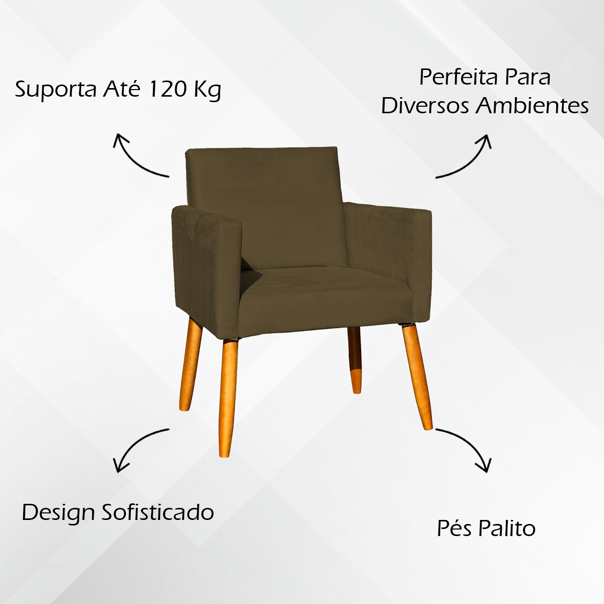 Kit 6 Poltronas Decorativas Confortáveis Para Sala Nina Suede Marrom Pé Castanho - Clique E Decore