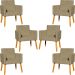 Kit 6 Poltronas Decorativas Confortáveis Para Sala Nina Suede Nude Pé Castanho - Clique E Decore