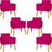 Kit 6 Poltronas Decorativas Confortáveis Para Sala Nina Suede Pink Pé Castanho - Clique E Decore