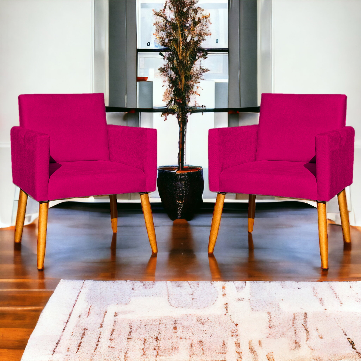 Kit 6 Poltronas Decorativas Confortáveis Para Sala Nina Suede Pink Pé Castanho - Clique E Decore