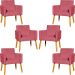 Kit 6 Poltronas Decorativas Confortáveis Para Sala Nina Suede Rosê Pé Castanho - Clique E Decore